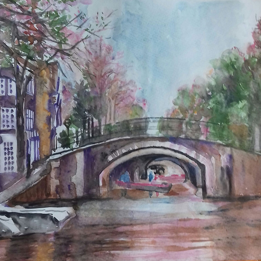 Das Lila Haus :: Größe 40cm x 40cm :: Aquarell