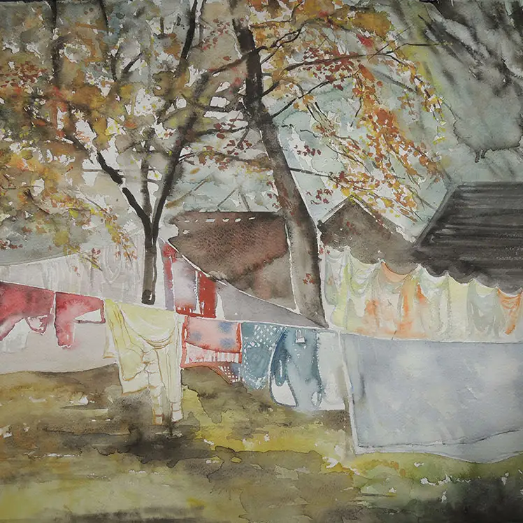 Waschtag :: Größe 40cm x 40cm :: Aquarell