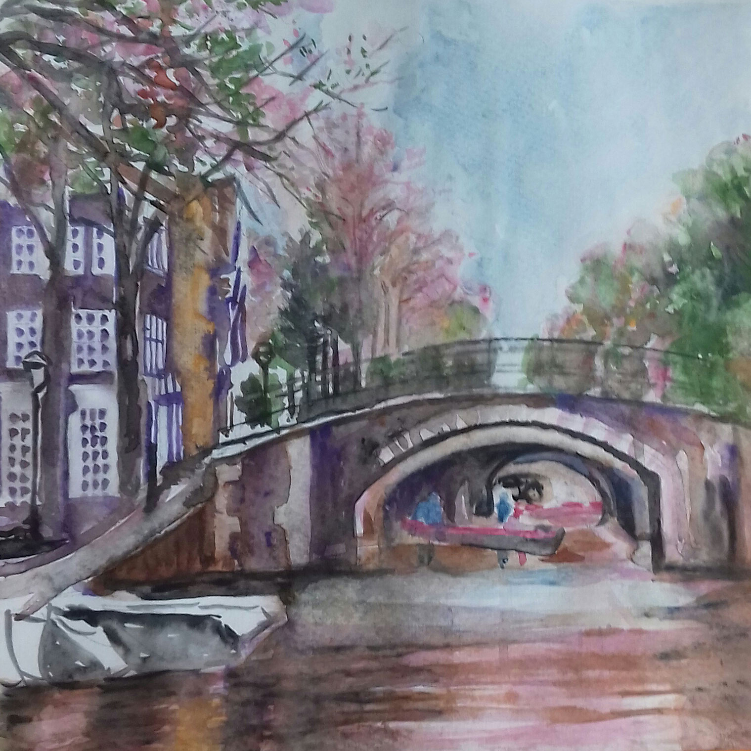 Aquarell einer Brücke in Venedig