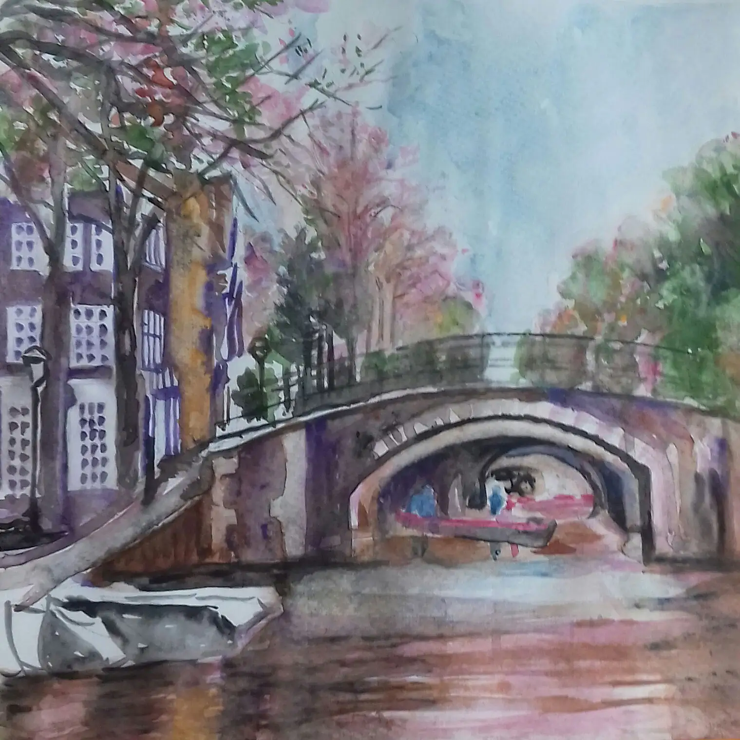 Aquarell einer Brücke in Venedig